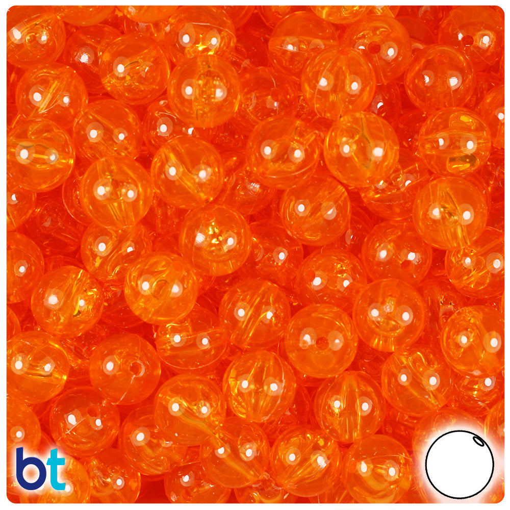 Orange Transparent 10mm Round Plastic Beads (150pcs)