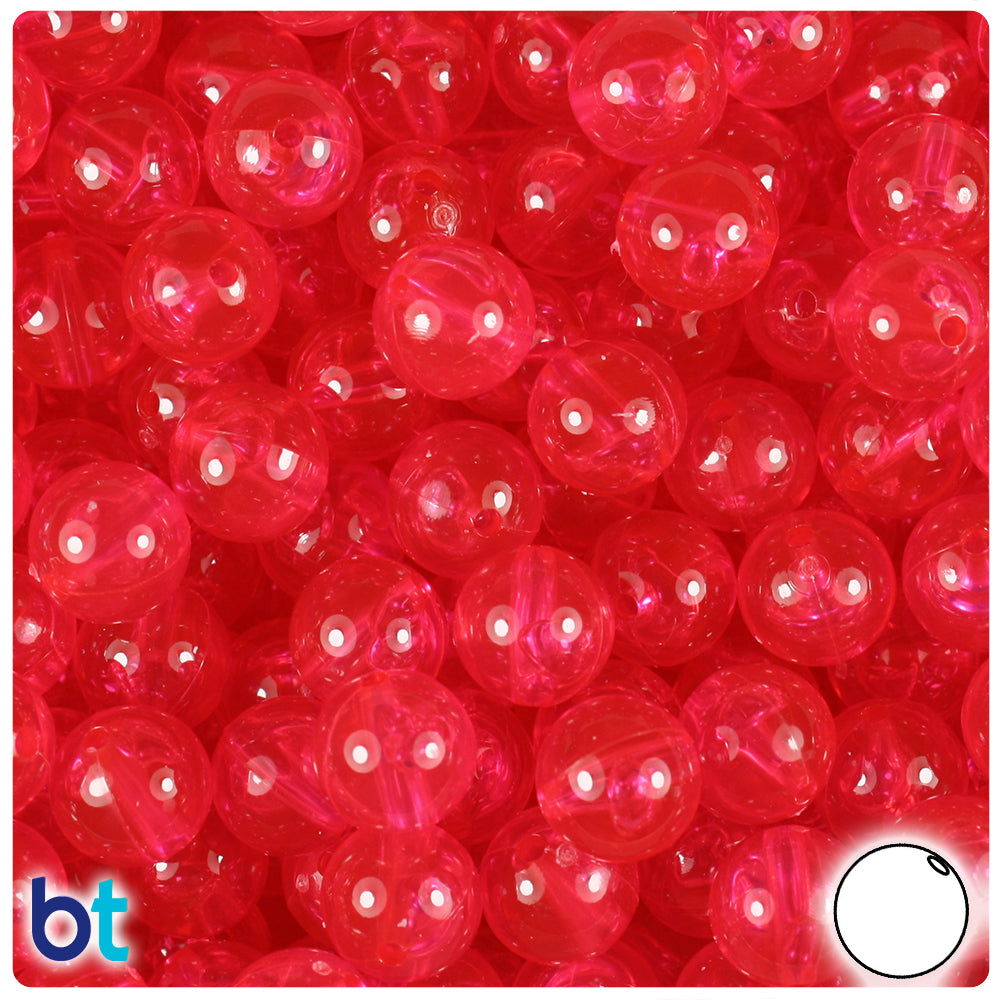 Hot Pink Transparent 10mm Round Plastic Beads (150pcs)