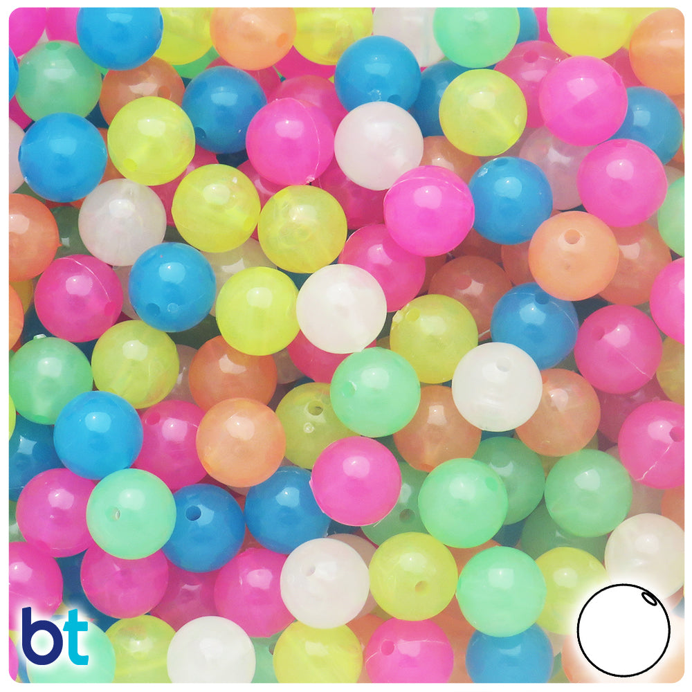 Glow Mix 10mm Round Plastic Beads (150pcs)