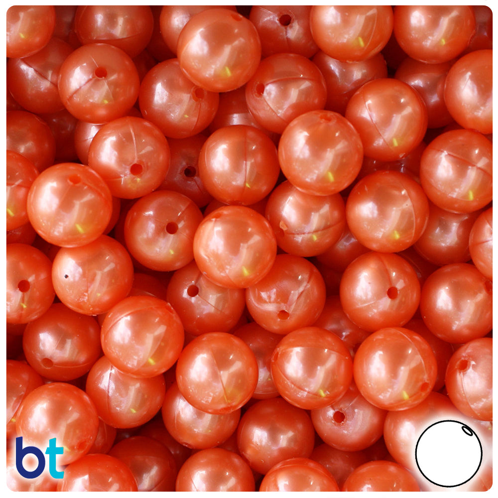 Orange Pearl 12mm Round Plastic Beads (60pcs)
