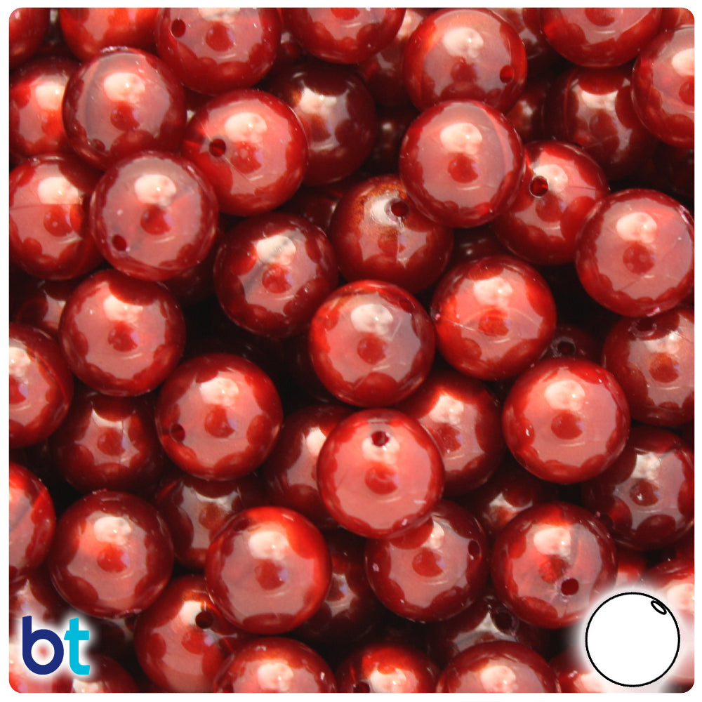 Garnet Transparent 12mm Round Plastic Beads - Gold Swirls (60pcs)