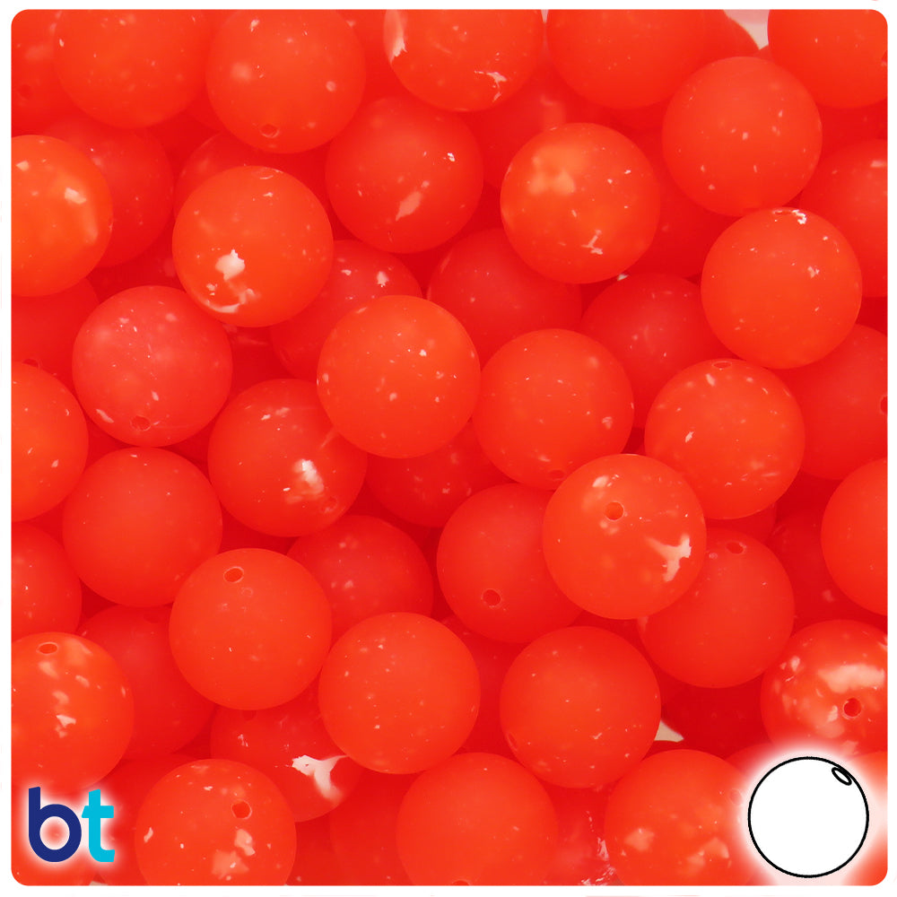 Hyacinth Frosted 14mm Round Plastic Beads - White Swirls (36pcs)