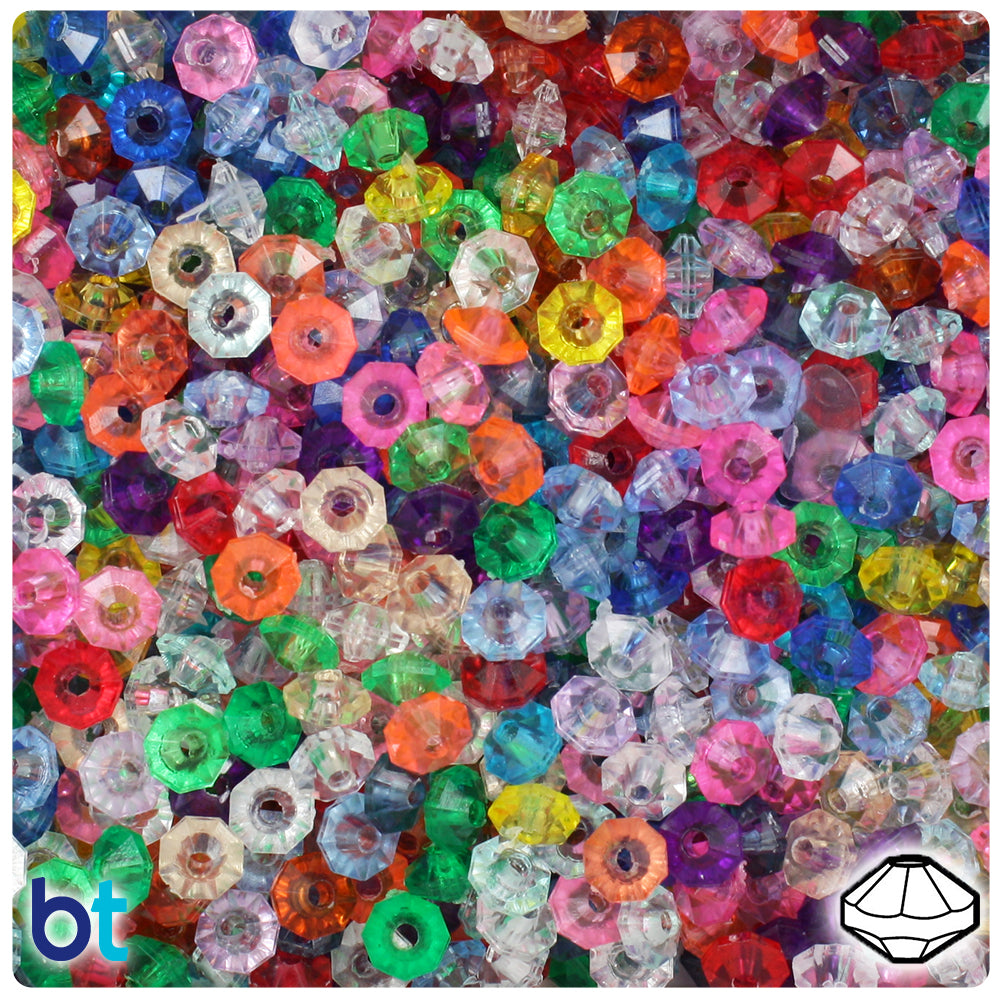 Transparent Mix 6mm Faceted Rondelle Plastic Beads (1350pcs)