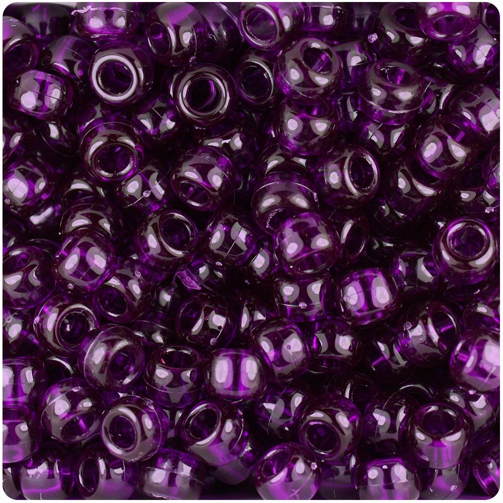 Dark Amethyst Transparent 9mm Barrel Pony Beads (100pcs)