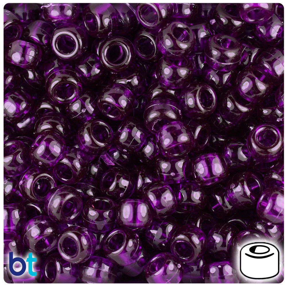 Dark Amethyst Transparent 9mm Barrel Pony Beads (500pcs)