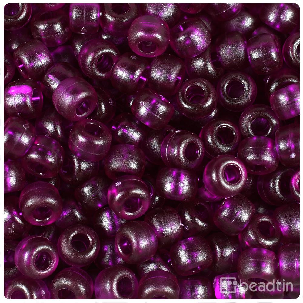 Dark Amethyst Frosted 9mm Barrel Pony Beads (100pcs)