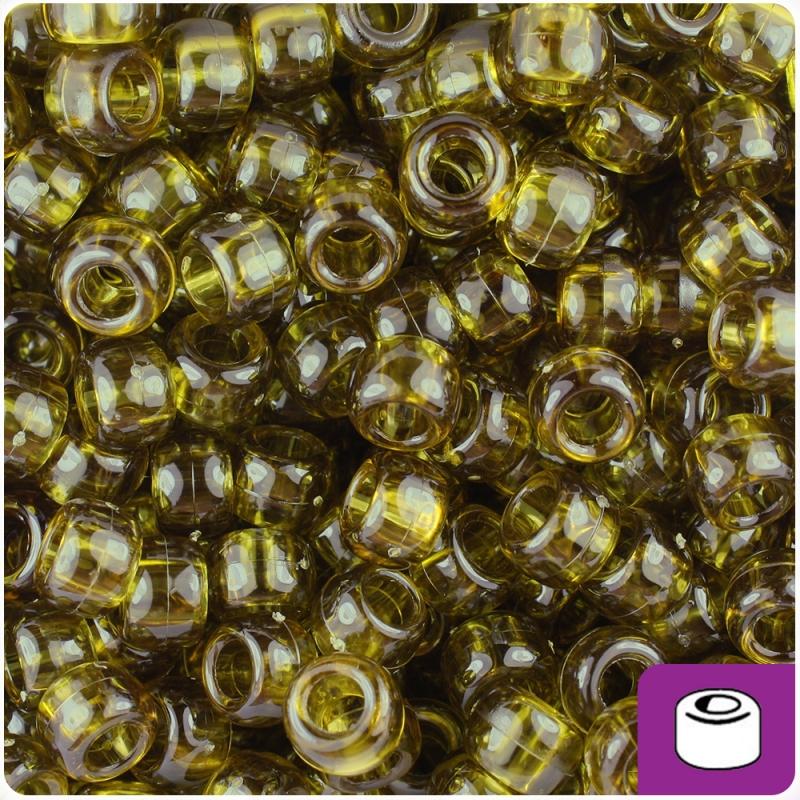Avocado Transparent 9mm Barrel Pony Beads (100pcs)