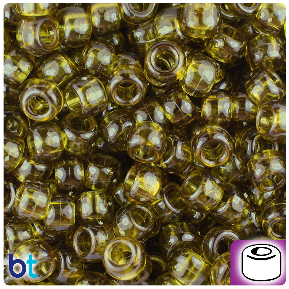 Avocado Transparent 9mm Barrel Pony Beads (500pcs)