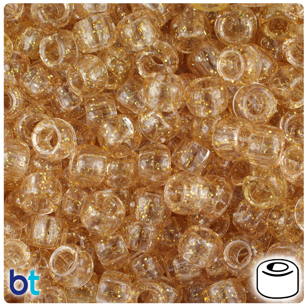 Gold Sparkle 9mm Barrel Pony Beads (500pcs)