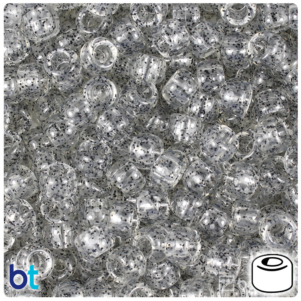 Crystal Black Sparkle 9mm Barrel Pony Beads (500pcs)