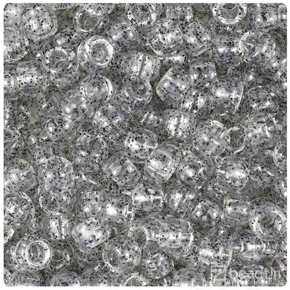 Crystal Black Sparkle 9mm Barrel Pony Beads (100pcs)