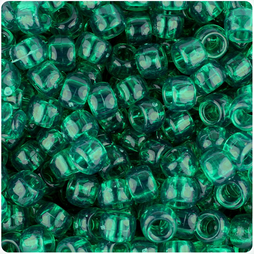 Emerald Transparent 9mm Barrel Pony Beads (100pcs)