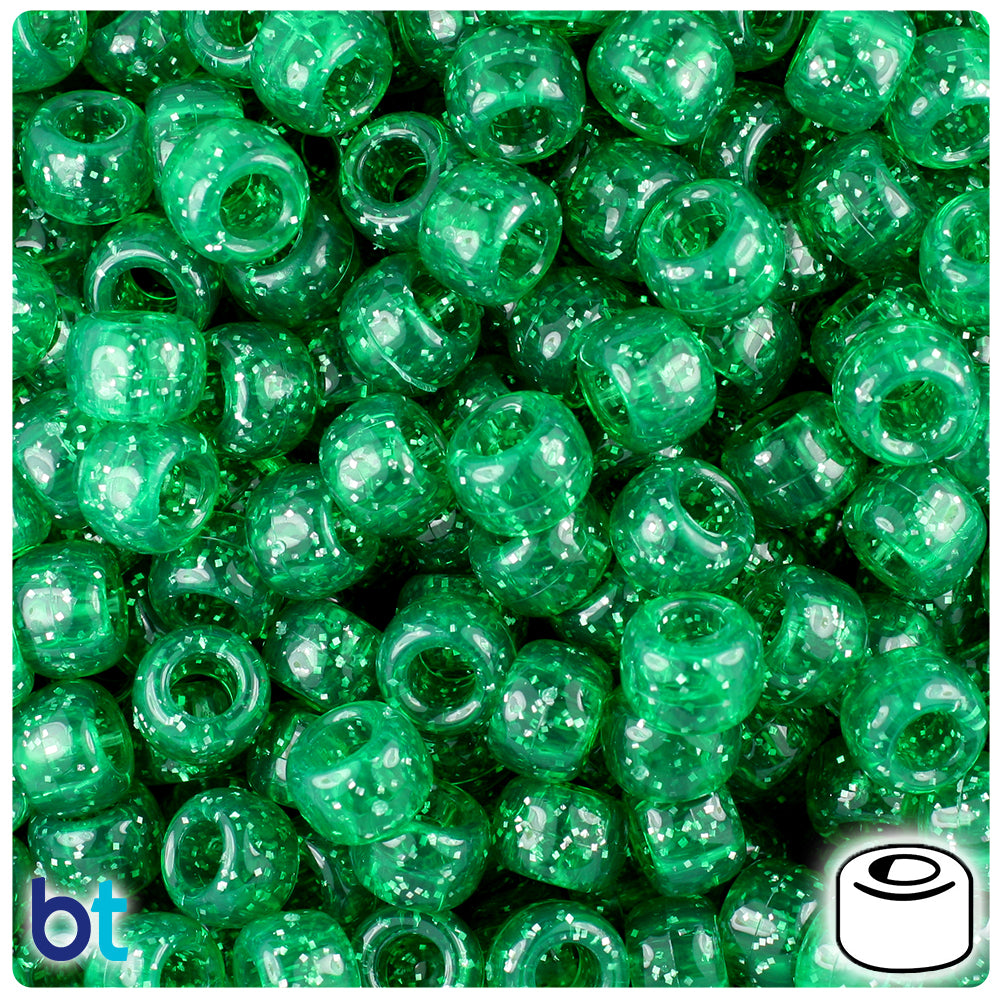 Emerald Sparkle 9mm Barrel Pony Beads (500pcs)