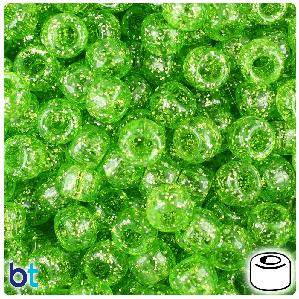 Lime Sparkle 9mm Barrel Pony Beads (500pcs)