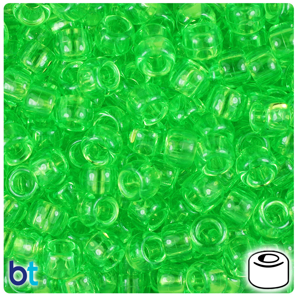 Lime Transparent 9mm Barrel Pony Beads (500pcs)