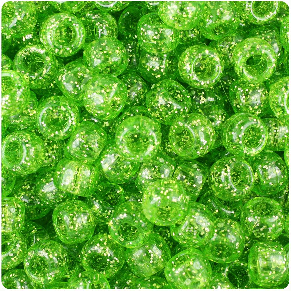 Lime Sparkle 9mm Barrel Pony Beads (100pcs)