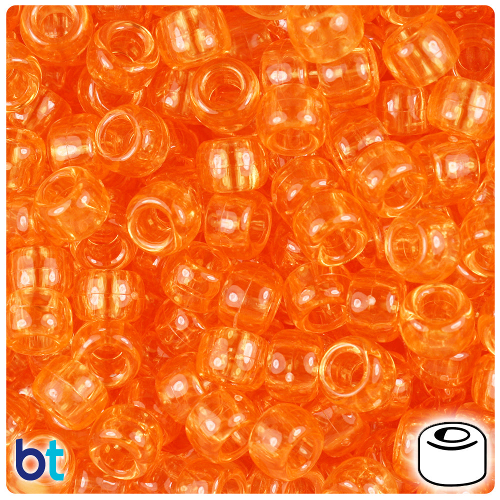 Orange Transparent 9mm Barrel Pony Beads (500pcs)