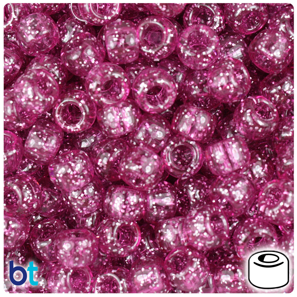 Fuchsia Sparkle 9mm Barrel Pony Beads (500pcs)