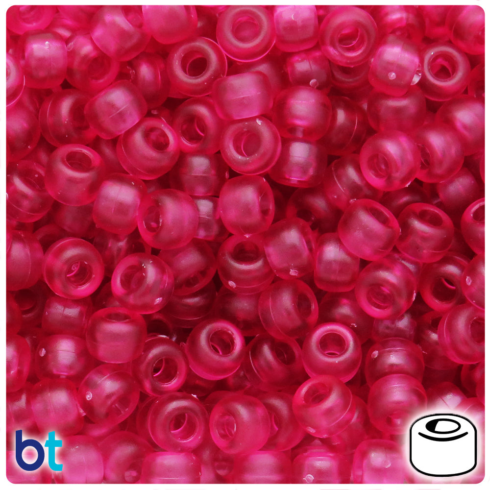 Fuchsia Frosted 9mm Barrel Pony Beads (500pcs)