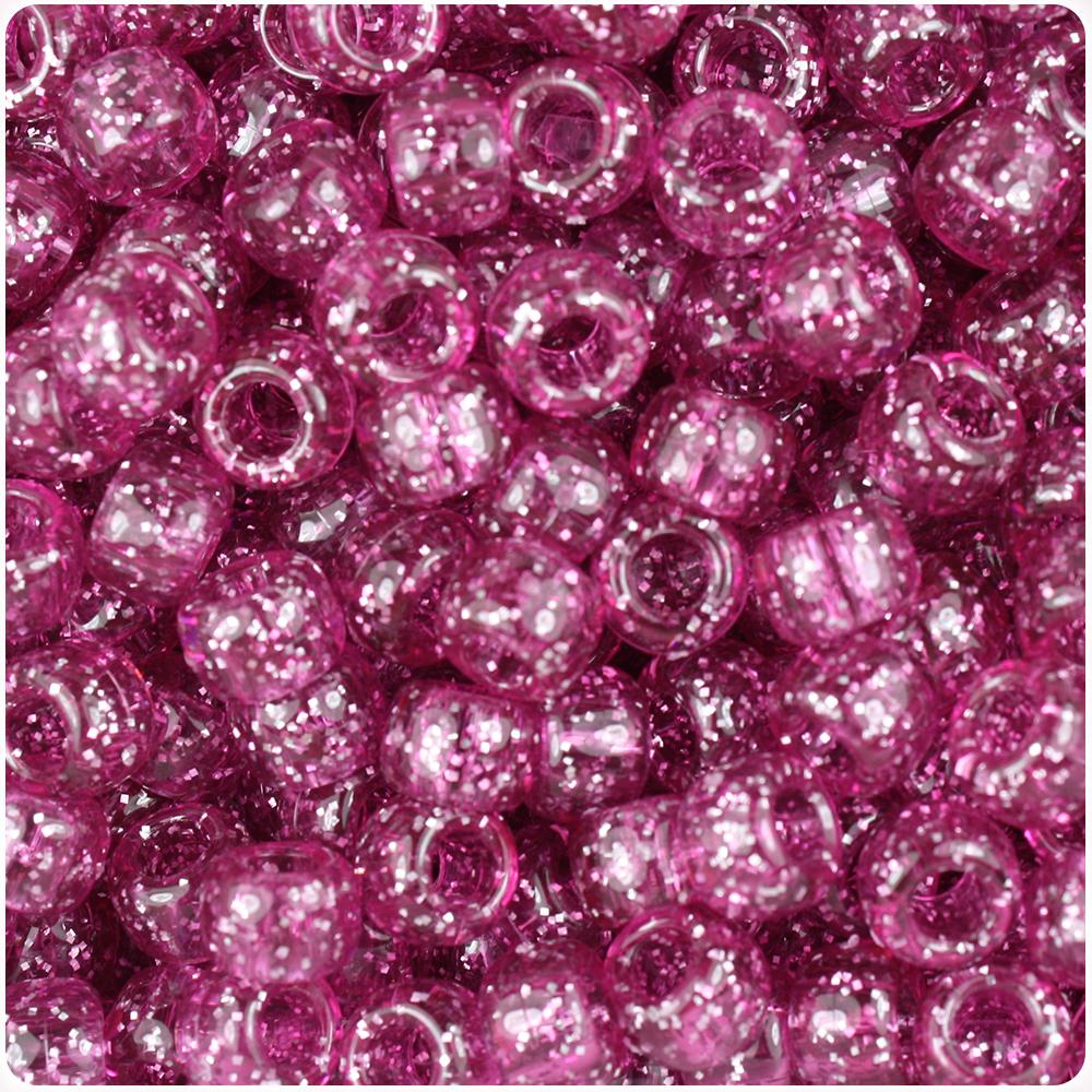 Fuchsia Sparkle 9mm Barrel Pony Beads (100pcs)