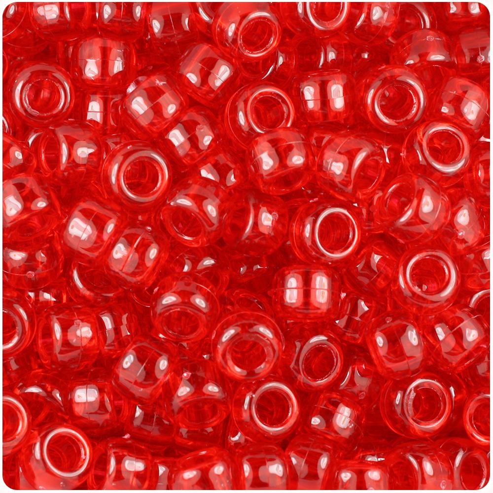 Ruby Transparent 9mm Barrel Pony Beads (100pcs)