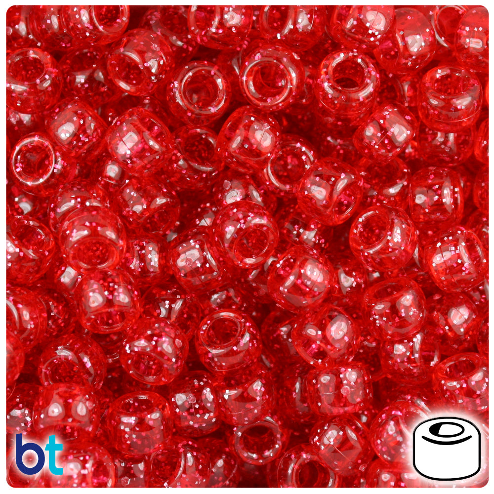 Ruby Sparkle 9mm Barrel Pony Beads (500pcs)