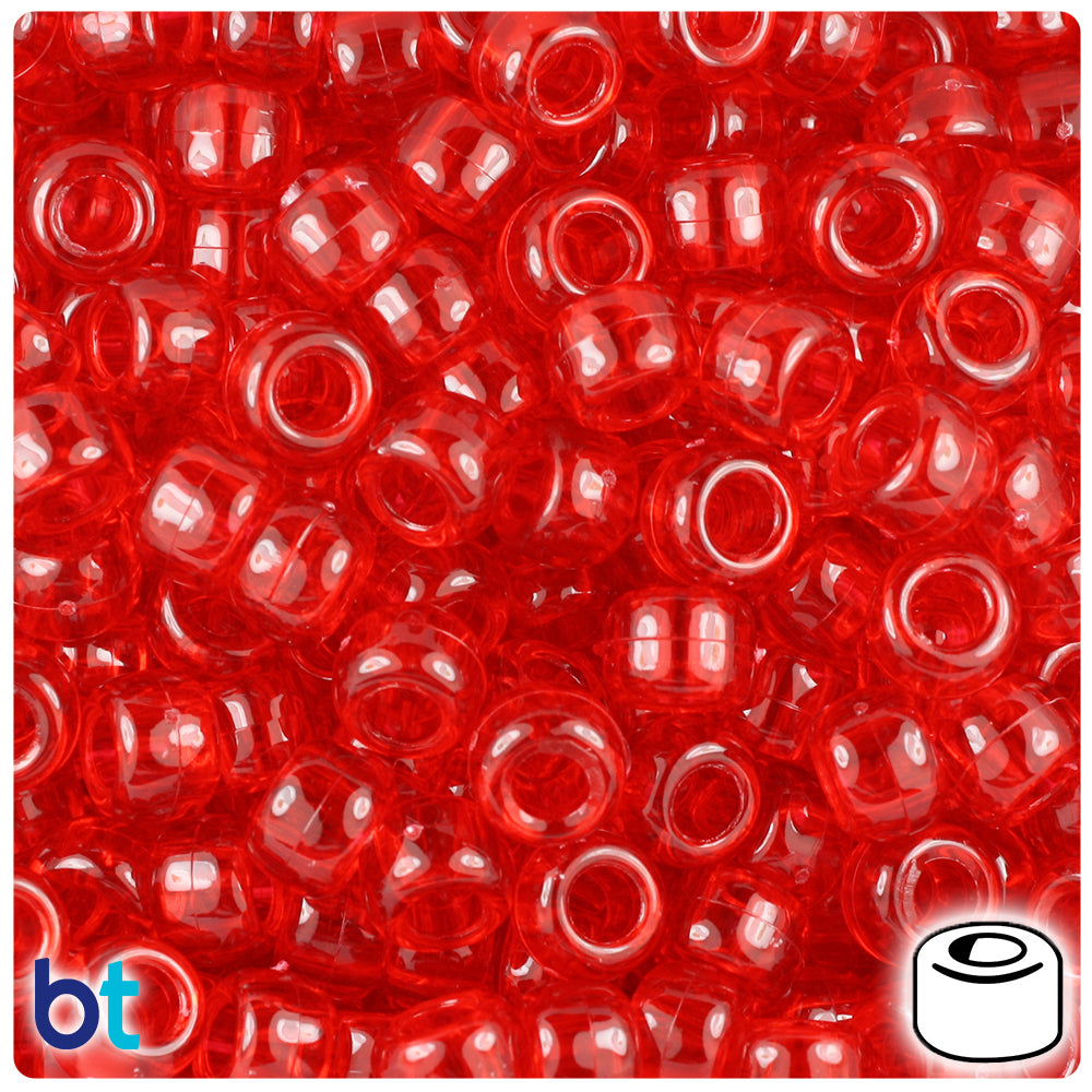 Ruby Transparent 9mm Barrel Pony Beads (500pcs)