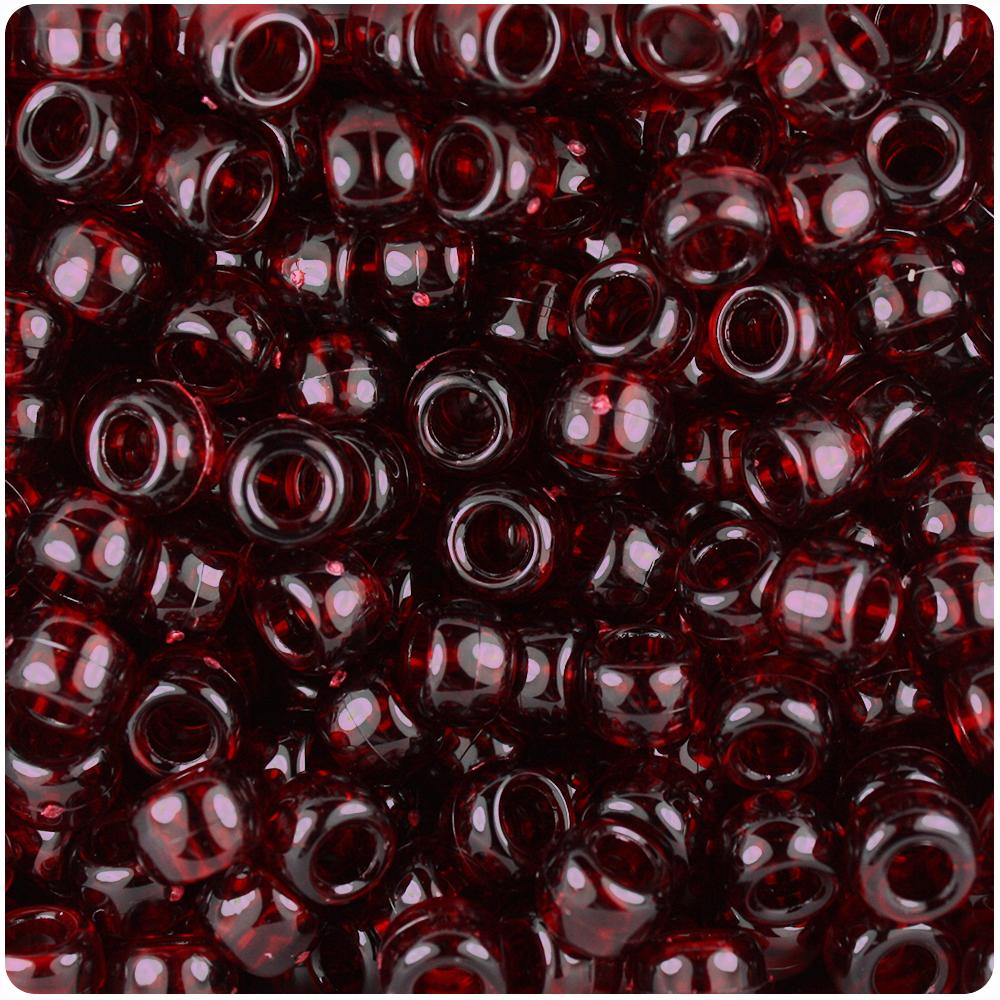 Dark Ruby Transparent 9mm Barrel Pony Beads (100pcs)
