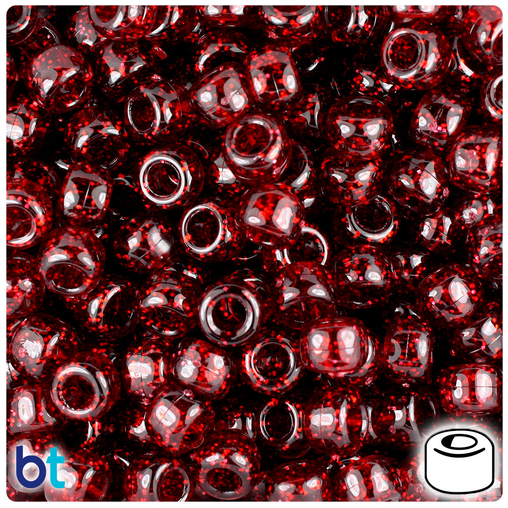 Dark Ruby Sparkle 9mm Barrel Pony Beads (500pcs)