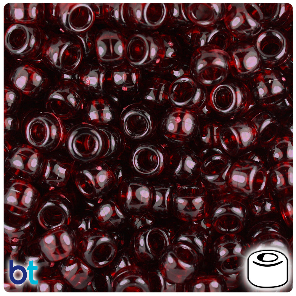 Dark Ruby Transparent 9mm Barrel Pony Beads (500pcs)