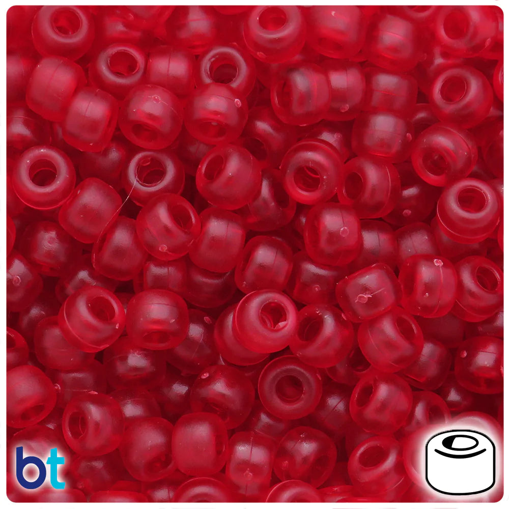 Dark Ruby Frosted 9mm Barrel Pony Beads (100pcs)