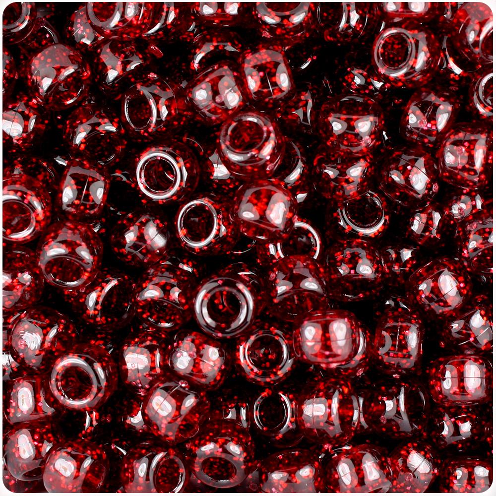 Dark Ruby Sparkle 9mm Barrel Pony Beads (100pcs)