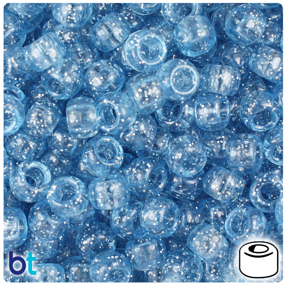 Light Sapphire Sparkle 9mm Barrel Pony Beads (500pcs)