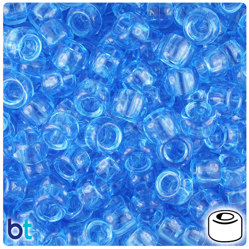 Light Sapphire Transparent 9mm Barrel Pony Beads (500pcs)