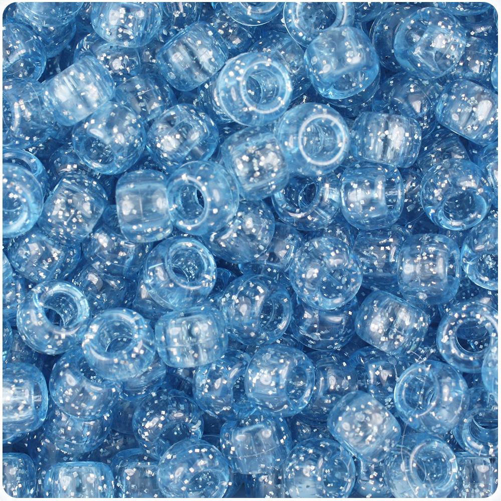 Light Sapphire Sparkle 9mm Barrel Pony Beads (100pcs)