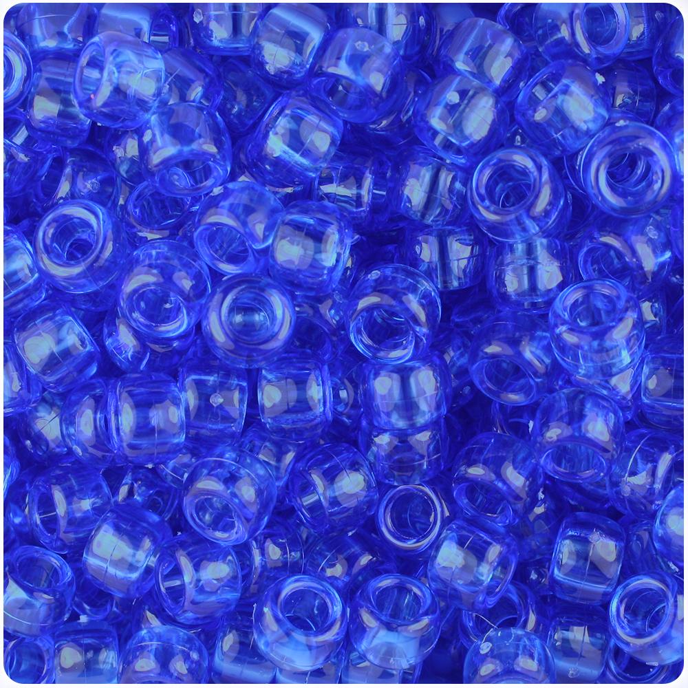 Dark Sapphire Transparent 9mm Barrel Pony Beads (100pcs)