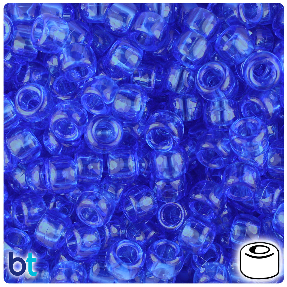 Dark Sapphire Transparent 9mm Barrel Pony Beads (500pcs)