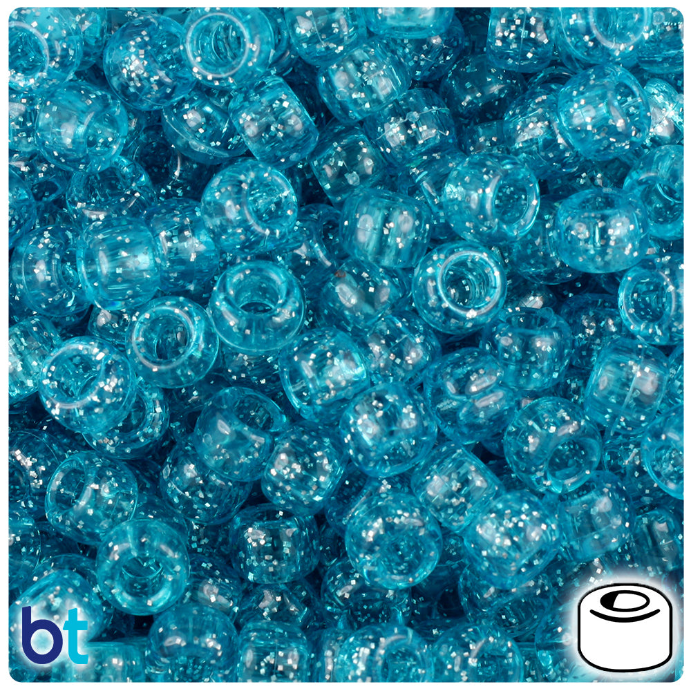 Turquoise Sparkle 9mm Barrel Pony Beads (500pcs)