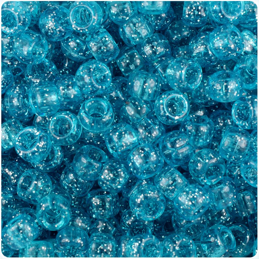 Turquoise Sparkle 9mm Barrel Pony Beads (100pcs)
