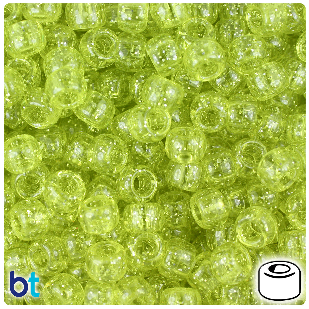 Yellow Sparkle 9mm Barrel Pony Beads (500pcs)