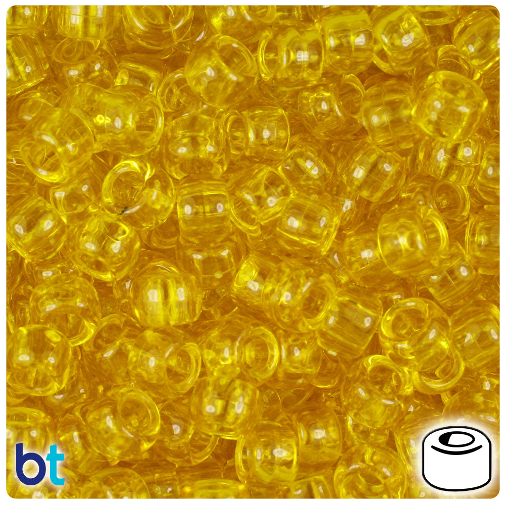Dark Yellow Transparent 9mm Barrel Pony Beads (500pcs)