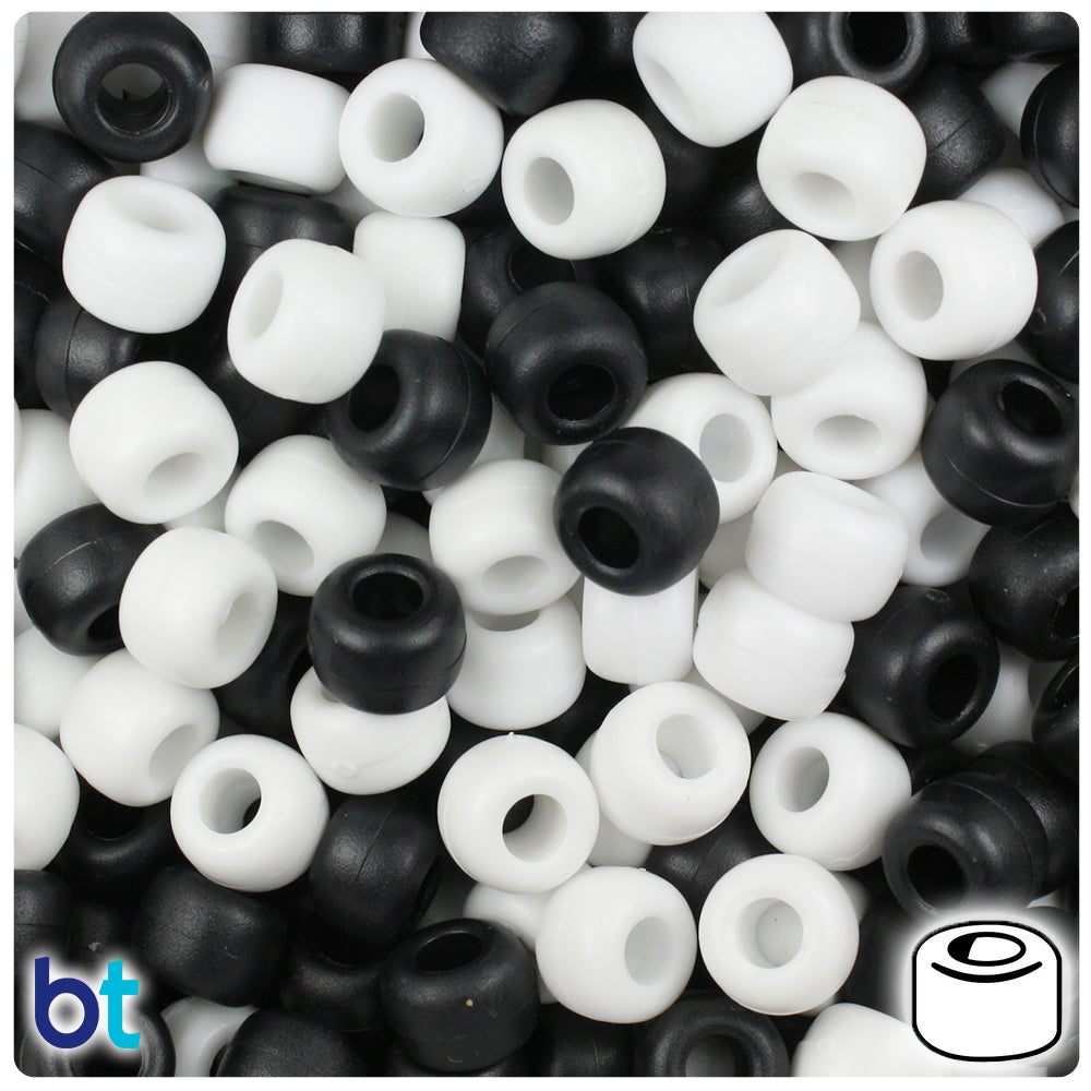 Black & White Matte 9mm Barrel Pony Beads (500pcs)