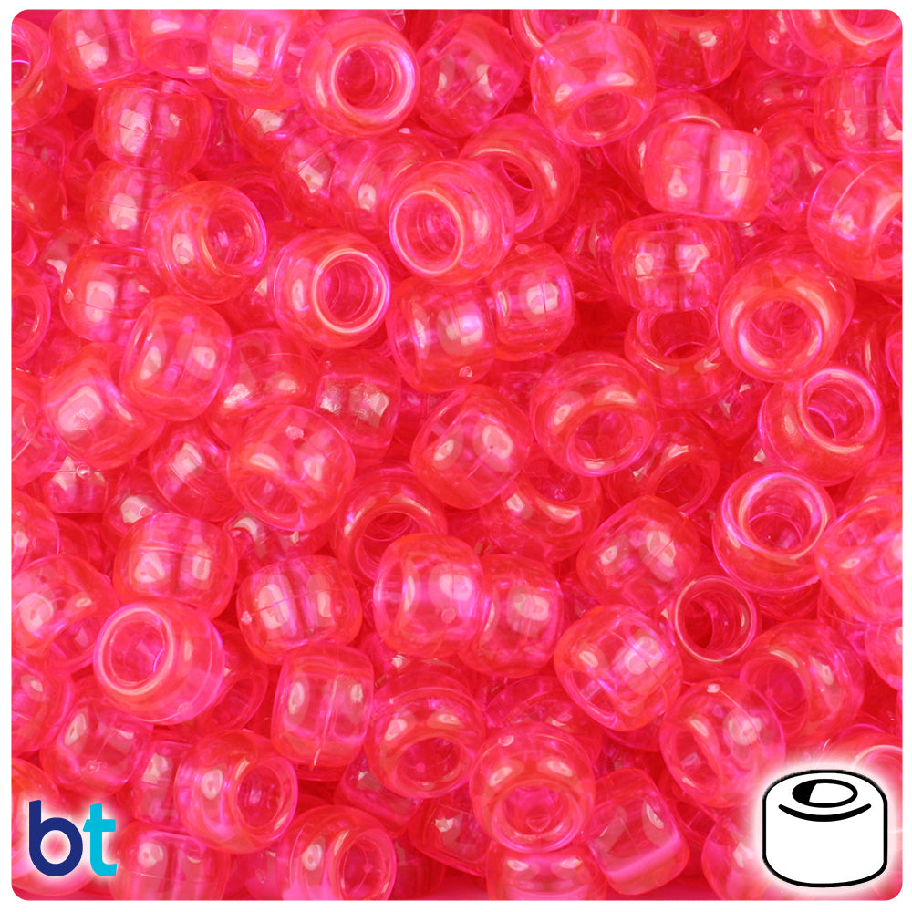 BeadTin Pink Sparkle 9mm Barrel Pony Beads (500pc) 