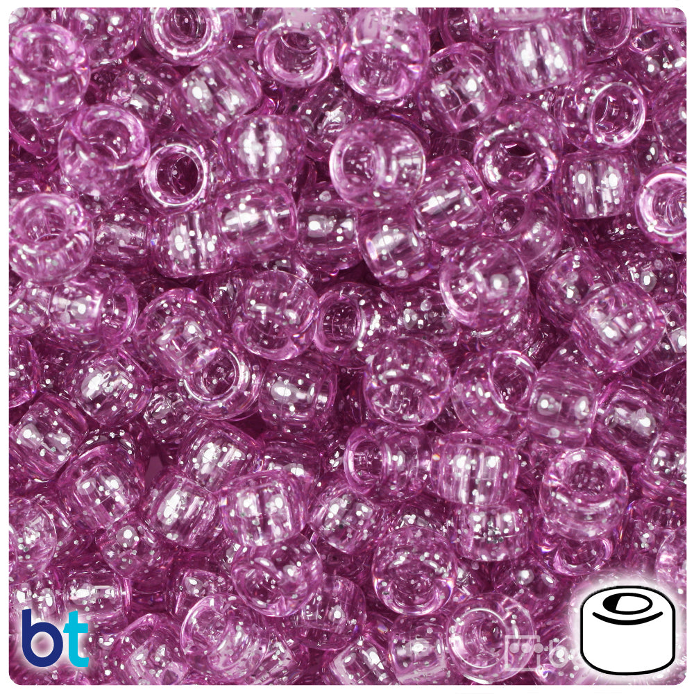 Light Fuchsia Sparkle 9mm Barrel Pony Beads (500pcs)