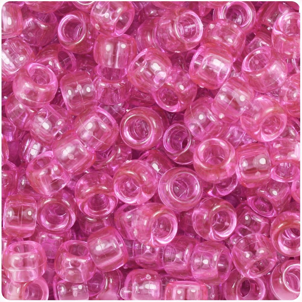 Light Fuchsia Transparent 9mm Barrel Pony Beads (500pcs)