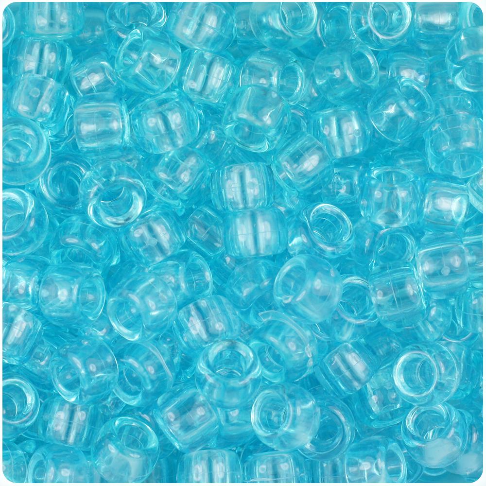 Light Turquoise Transparent 9mm Barrel Pony Beads (100pcs)