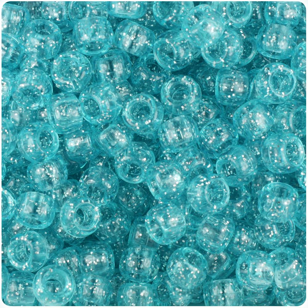 Light Turquoise Sparkle 9mm Barrel Pony Beads (100pcs)