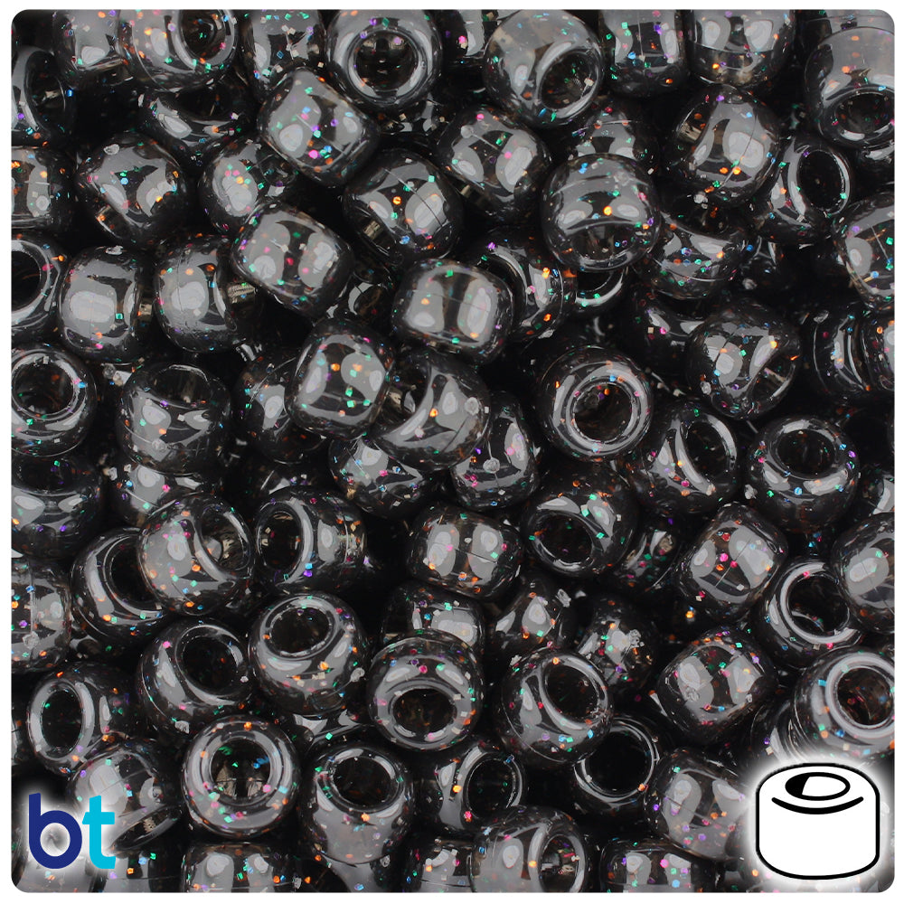 Jet Rainbow Sparkle 9mm Barrel Pony Beads (500pcs)