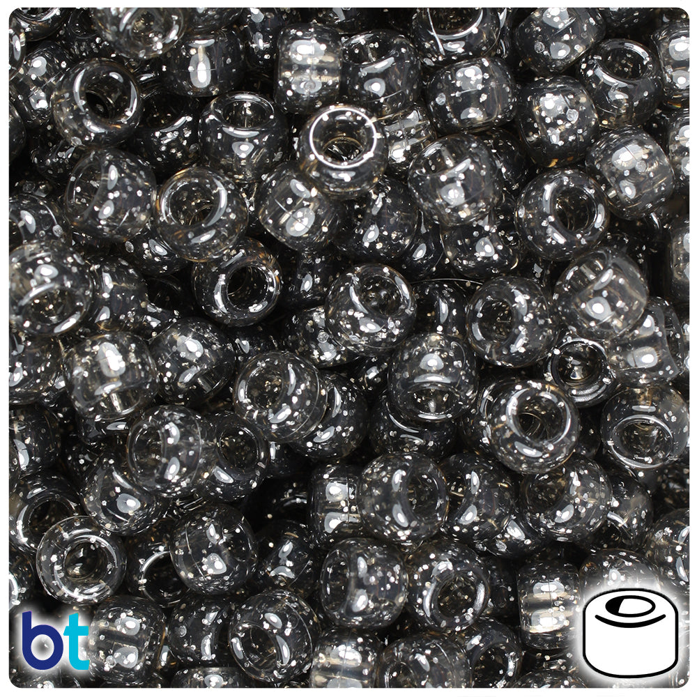 Jet Sparkle 9mm Barrel Pony Beads (500pcs)
