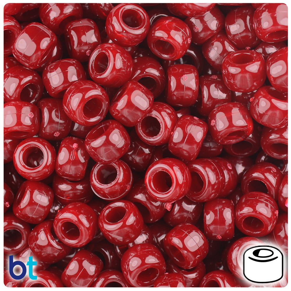 Cranberry Opaque 9mm Barrel Pony Beads (500pcs)